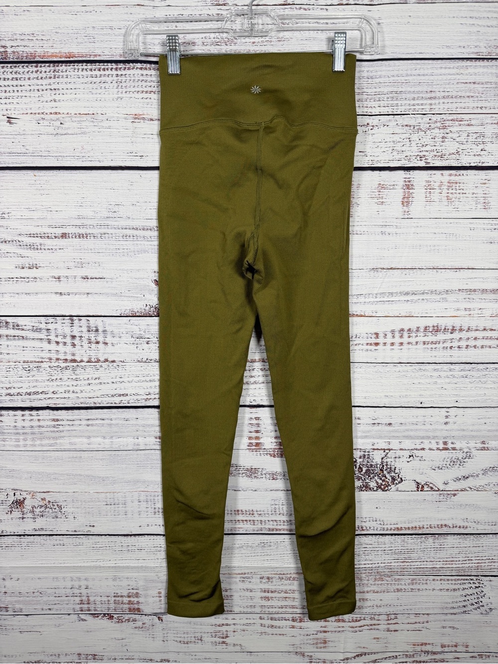 Athleta Olive Green Ribbed High Rise Leggings XS Compressive Feel Workout - Picture 2 of 6
